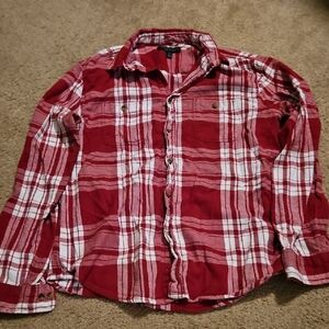 Vintage Aeropostale Red and White Men's Medium Plaid Shirt